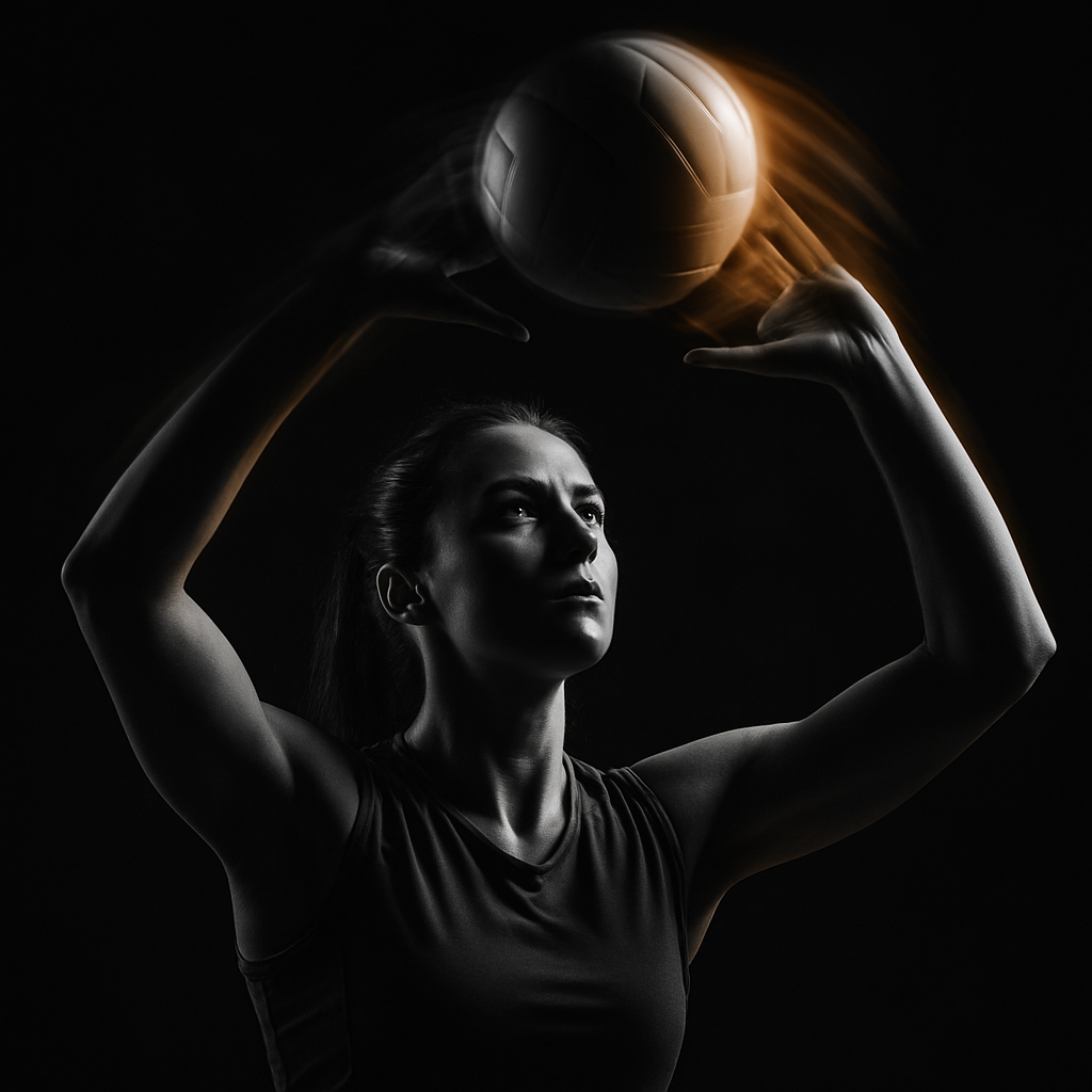 Volleyball player demonstrating setting technique